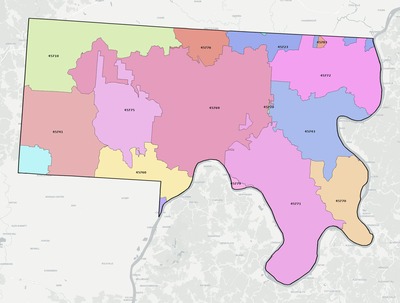 Meigs County OH ZIP code boundaries map