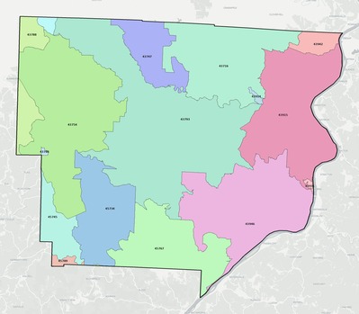 Monroe County OH ZIP code boundaries map