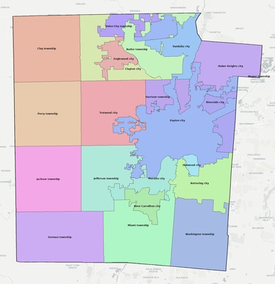 Montgomery County OH townships and subdivisions map