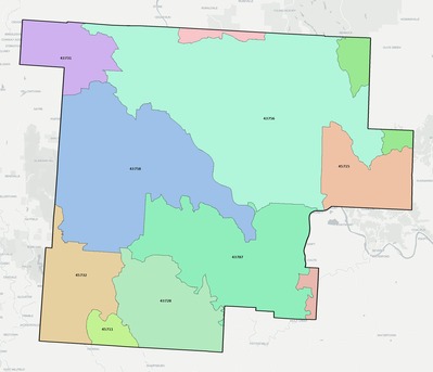 Morgan County OH ZIP code boundaries map