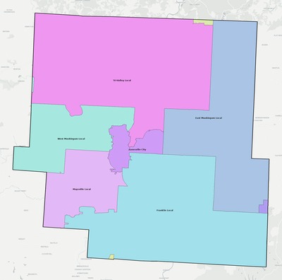 Muskingum County OH school district boundaries map