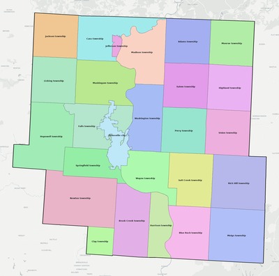 Muskingum County OH townships and subdivisions map