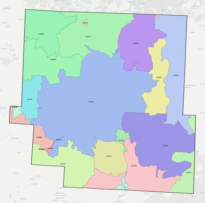 Muskingum County OH ZIP code boundaries map