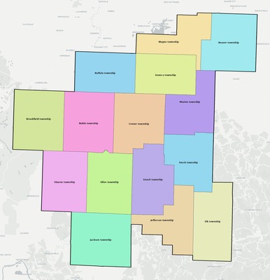 Noble County OH townships and subdivisions map