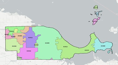 Ottawa County OH ZIP code boundaries map