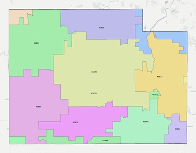 Paulding County OH ZIP code boundaries map