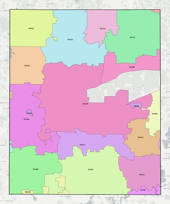 Portage County OH ZIP code boundaries map