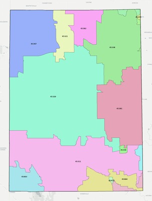 Preble County OH ZIP code boundaries map