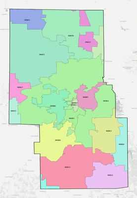 Richland County OH ZIP code boundaries map