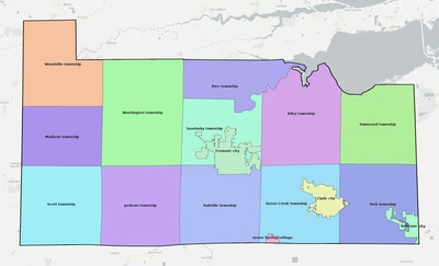 Sandusky County OH townships and subdivisions map