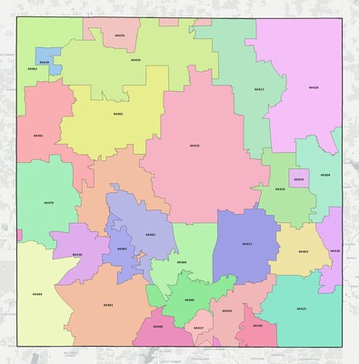 Trumbull County OH ZIP code boundaries map