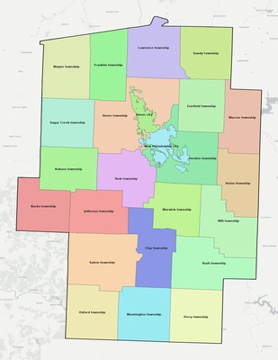 Tuscarawas County OH townships and subdivisions map