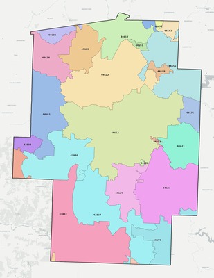 Tuscarawas County OH ZIP code boundaries map