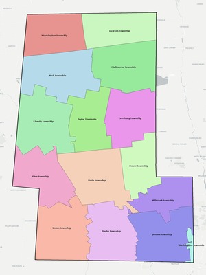 Union County OH townships and subdivisions map