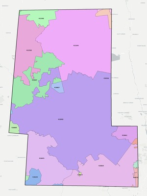 Union County OH ZIP code boundaries map