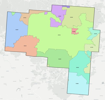 Vinton County OH ZIP code boundaries map