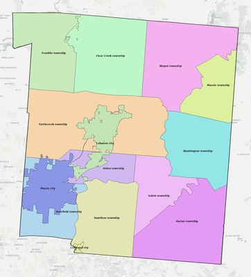 Warren County OH townships and subdivisions map