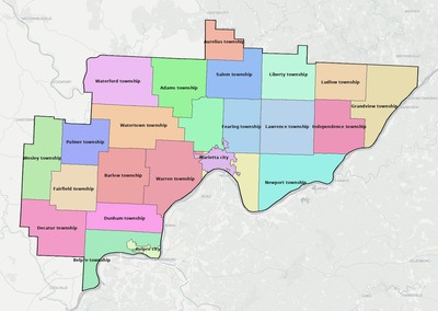 Washington County OH townships and subdivisions map