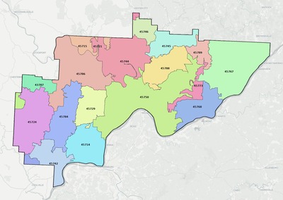 Washington County OH ZIP code boundaries map