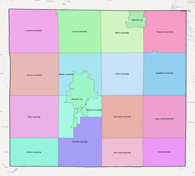 Wayne County OH townships and subdivisions map
