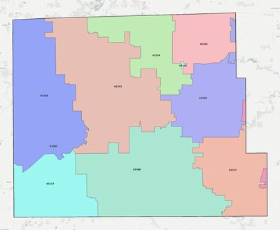 Williams County OH ZIP code boundaries map