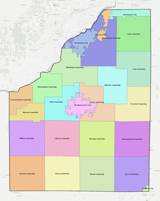 Wood County OH townships and subdivisions map