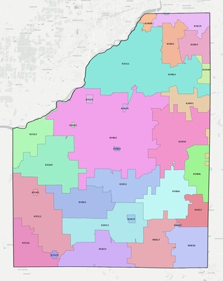 Wood County OH ZIP code boundaries map