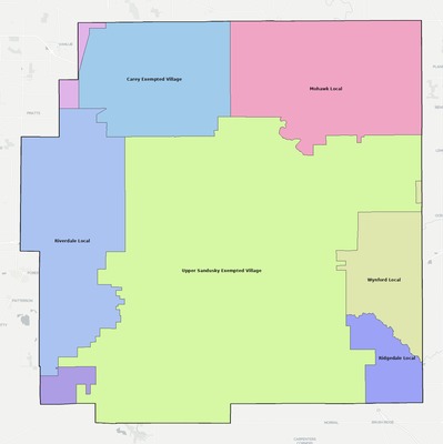Wyandot County OH school district boundaries map