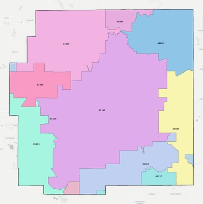 Wyandot County OH ZIP code boundaries map