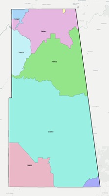 Adair County OK ZIP code boundaries map