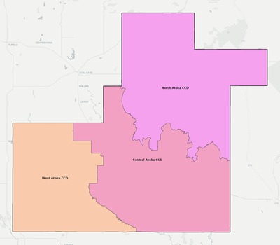 Atoka County OK townships and subdivisions map