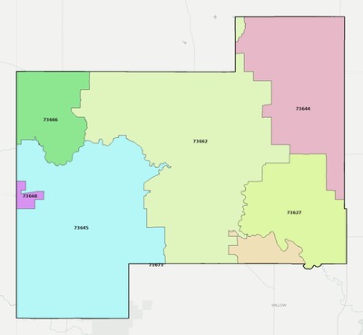 Beckham County OK ZIP code boundaries map