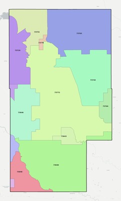 Blaine County OK ZIP code boundaries map