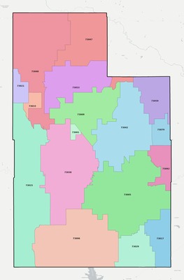 Caddo County OK ZIP code boundaries map