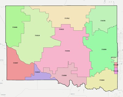 Canadian County OK ZIP code boundaries map