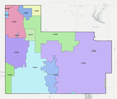 Carter County OK ZIP code boundaries map