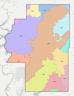 Cherokee County OK ZIP code boundaries map