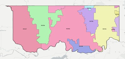 Choctaw County OK ZIP code boundaries map