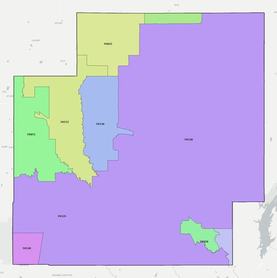 Coal County OK ZIP code boundaries map
