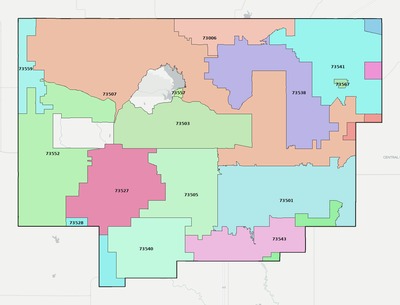 Comanche County OK ZIP code boundaries map