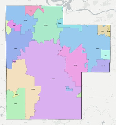 Creek County OK ZIP code boundaries map
