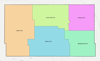 Custer County OK townships and subdivisions map