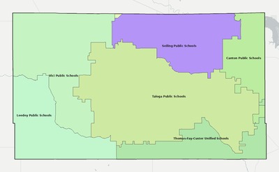 Dewey County OK school district boundaries map