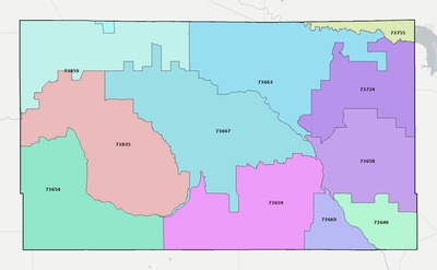 Dewey County OK ZIP code boundaries map