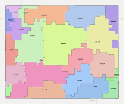 Garfield County OK ZIP code boundaries map