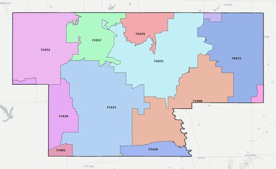 Garvin County OK ZIP code boundaries map