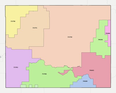 Grant County OK ZIP code boundaries map