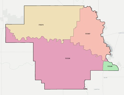 Greer County OK ZIP code boundaries map