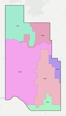 Harmon County OK ZIP code boundaries map