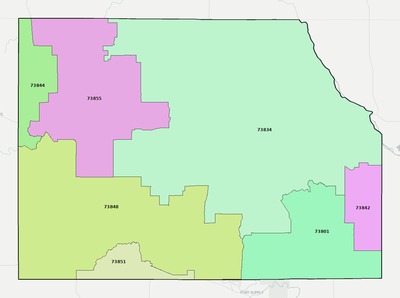 Harper County OK ZIP code boundaries map